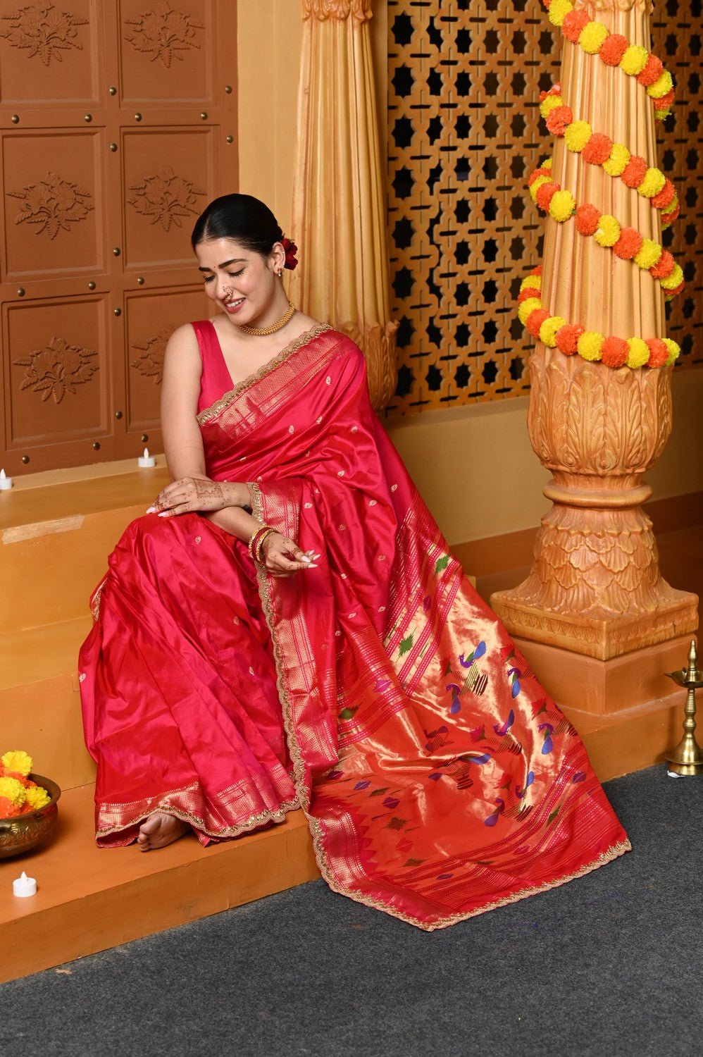 Gaurangi Premium ~ Handloom Pure Silk Paithani Saree with Exclusive Embroidered Border & Handcrafted Double Pallu in Pink - verymuchindian.com