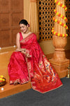 Gaurangi Premium ~ Handloom Pure Silk Paithani Saree with Exclusive Embroidered Border & Handcrafted Double Pallu in Pink - verymuchindian.com