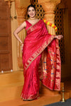Gaurangi Premium ~ Handloom Pure Silk Paithani Saree with Exclusive Embroidered Border & Handcrafted Double Pallu in Pink - verymuchindian.com