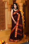 Gaurangi ~ Pure Cotton Saree in Regal Magnetic Black with Exclusive Zari Border & Pallu - verymuchindian.com