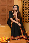 Gaurangi ~ Pure Cotton Saree in Regal Salient Black with Exclusive Zari Border & Pallu - verymuchindian.com