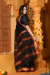 Gaurangi ~ Pure Cotton Saree in Regal Salient Black with Exclusive Zari Border & Pallu - verymuchindian.com