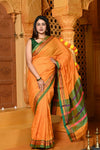 Gaurangi ~ Pure Cotton Saree in Regal Salient Kesar Yellow with Exclusive Zari Border & Pallu - verymuchindian.com