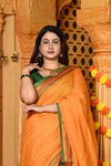 Gaurangi ~ Pure Cotton Saree in Regal Salient Kesar Yellow with Exclusive Zari Border & Pallu - verymuchindian.com