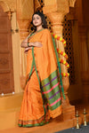 Gaurangi ~ Pure Cotton Saree in Regal Salient Kesar Yellow with Exclusive Zari Border & Pallu - verymuchindian.com
