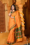 Gaurangi ~ Pure Cotton Saree in Regal Salient Kesar Yellow with Exclusive Zari Border & Pallu - verymuchindian.com