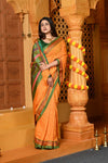 Gaurangi ~ Pure Cotton Saree in Regal Salient Kesar Yellow with Exclusive Zari Border & Pallu - verymuchindian.com