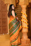 Gaurangi ~ Pure Cotton Saree in Regal Salient Kesar Yellow with Exclusive Zari Border & Pallu - verymuchindian.com