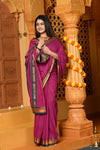 Gaurangi ~ Pure Cotton Saree in Regal Salient Mauve Pink with Exclusive Zari Border & Pallu - verymuchindian.com