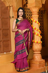 Gaurangi ~ Pure Cotton Saree in Regal Salient Mauve Pink with Exclusive Zari Border & Pallu - verymuchindian.com