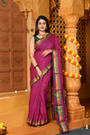 Gaurangi ~ Pure Cotton Saree in Regal Salient Mauve Pink with Exclusive Zari Border & Pallu - verymuchindian.com
