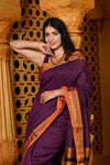Gaurangi ~ Pure Cotton Saree in Regal Salient Purple with Exclusive Zari Border & Pallu - verymuchindian.com