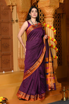 Gaurangi ~ Pure Cotton Saree in Regal Salient Purple with Exclusive Zari Border & Pallu - verymuchindian.com