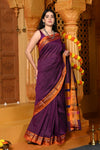 Gaurangi ~ Pure Cotton Saree in Regal Salient Purple with Exclusive Zari Border & Pallu - verymuchindian.com