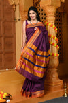 Gaurangi ~ Pure Cotton Saree in Regal Salient Purple with Exclusive Zari Border & Pallu - verymuchindian.com