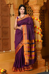 Gaurangi ~ Pure Cotton Saree in Regal Salient Purple with Exclusive Zari Border & Pallu - verymuchindian.com