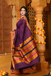 Gaurangi ~ Pure Cotton Saree in Regal Salient Purple with Exclusive Zari Border & Pallu - verymuchindian.com