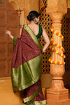 Gaurangi ~ Viscose Hand-dyed Handblock Saree in Brown Green - verymuchindian.com