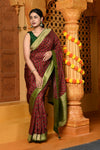 Gaurangi ~ Viscose Hand-dyed Handblock Saree in Brown Green - verymuchindian.com