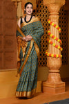 Gaurangi ~ Viscose Hand-dyed Handblock Saree in Sage Green Yellow - verymuchindian.com