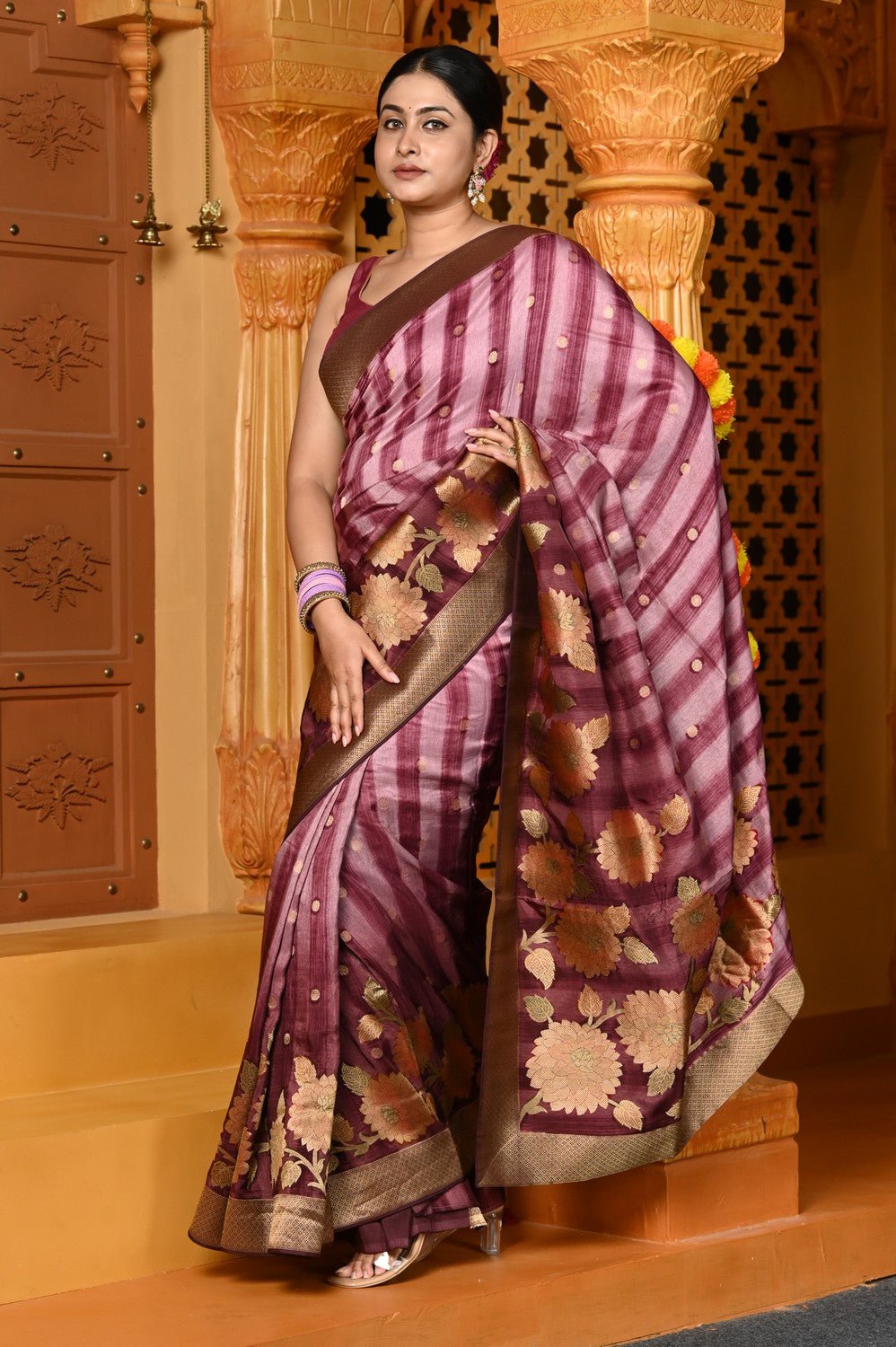 Gaurangi ~ Viscose Hand-dyed Rangkaath Saree in Maroon Pink - verymuchindian.com