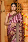 Gaurangi ~ Viscose Hand-dyed Rangkaath Saree in Maroon Pink - verymuchindian.com