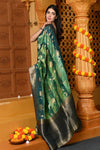 Gaurangi ~ Viscose Hand-dyed Rangkaath Saree in Monochrome Green Dark Green - verymuchindian.com