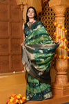Gaurangi ~ Viscose Hand-dyed Rangkaath Saree in Monochrome Green Dark Green - verymuchindian.com