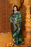 Gaurangi ~ Viscose Hand-dyed Rangkaath Saree in Monochrome Green Dark Green - verymuchindian.com