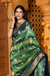 Gaurangi ~ Viscose Hand-dyed Rangkaath Saree in Monochrome Green Dark Green - verymuchindian.com
