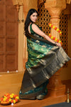Gaurangi ~ Viscose Hand-dyed Rangkaath Saree in Monochrome Green Dark Green - verymuchindian.com