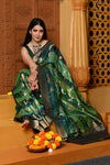 Gaurangi ~ Viscose Hand-dyed Rangkaath Saree in Monochrome Green Dark Green - verymuchindian.com