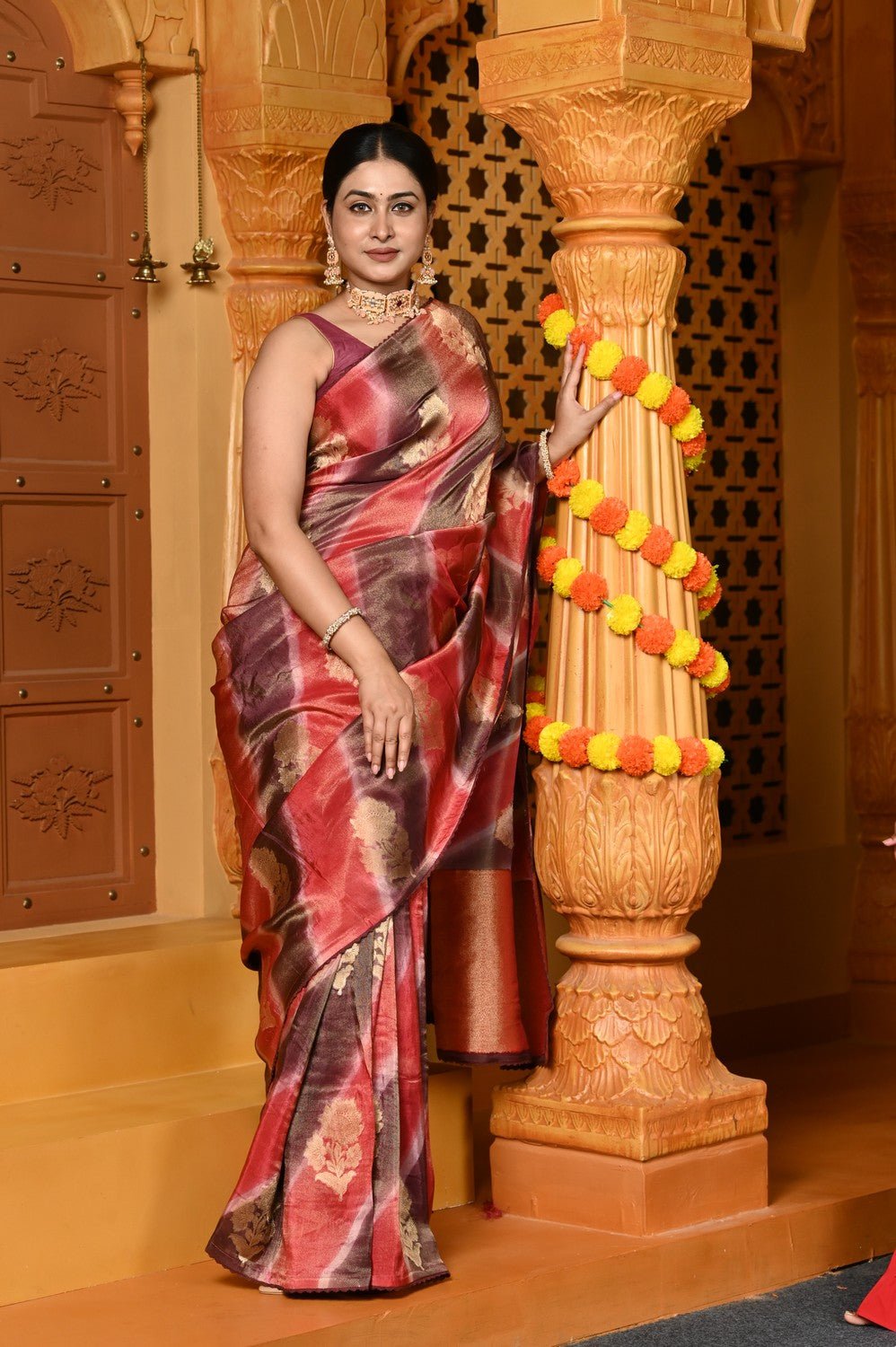 Gaurangi ~ Viscose Hand-dyed Rangkaath Saree in Monochrome Red Brown - verymuchindian.com
