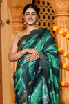 Gaurangi ~ Viscose Hand-dyed Rangkaath Saree with Cut Work Border in Marine Blue - verymuchindian.com