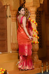 Gaurangi ~ Viscose Hand-dyed Rangkaath Saree with Cut Work Border in Orange Pink - verymuchindian.com