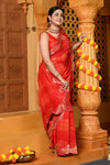 Gaurangi ~ Viscose Hand-dyed Rangkaath Saree with Cut Work Border in Red - verymuchindian.com