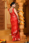 Gaurangi ~ Viscose Hand-dyed Rangkaath Saree with Cut Work Border in Red - verymuchindian.com