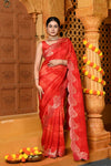 Gaurangi ~ Viscose Hand-dyed Rangkaath Saree with Cut Work Border in Red - verymuchindian.com