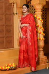 Gaurangi ~ Viscose Hand-dyed Rangkaath Saree with Cut Work Border in Red - verymuchindian.com