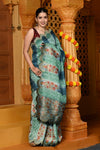 Gaurangi ~ Viscose Hand-dyed Rangkaath Saree with Cut Work Border in Sky Blue - verymuchindian.com