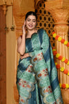 Gaurangi ~ Viscose Hand-dyed Rangkaath Saree with Cut Work Border in Sky Blue - verymuchindian.com