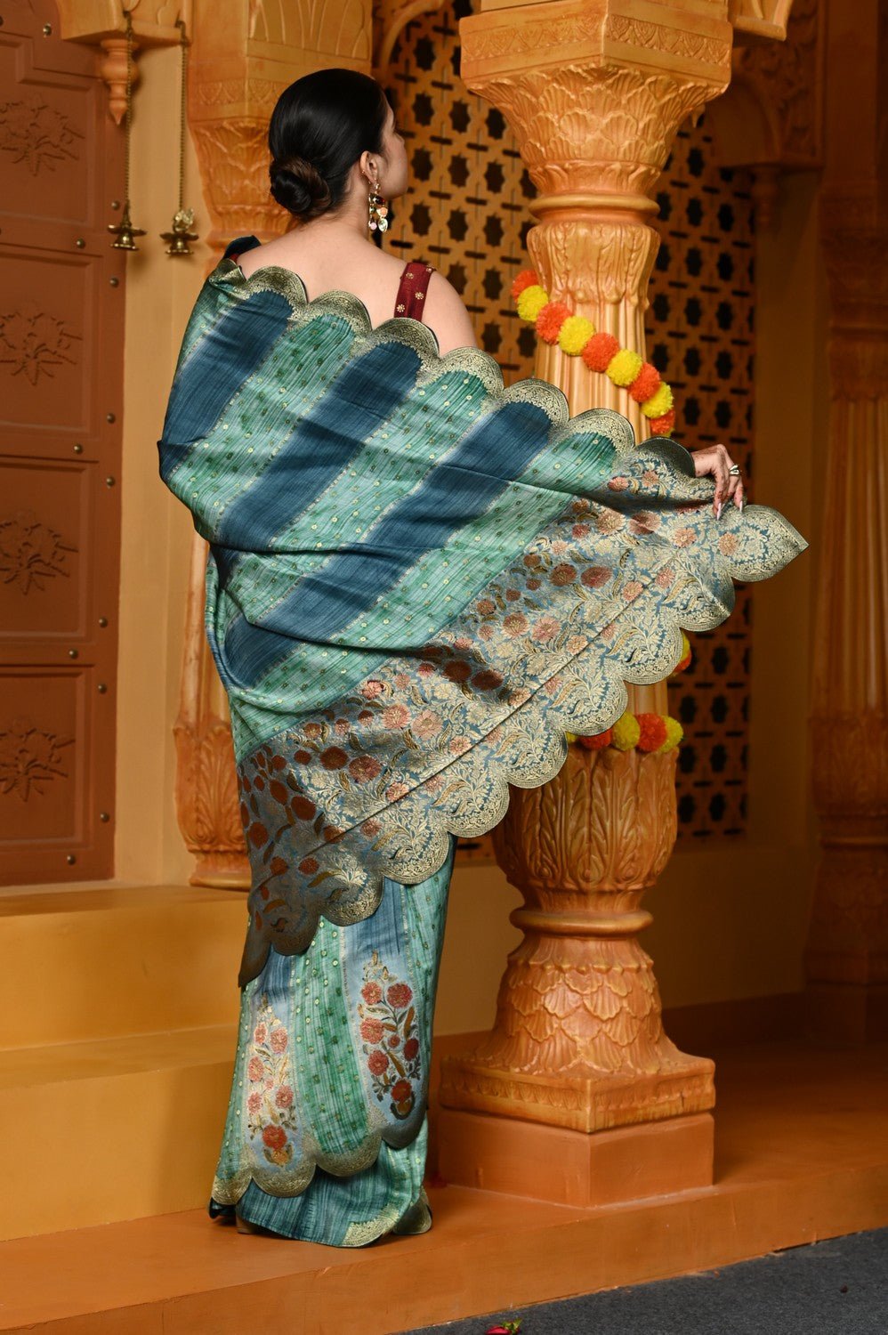 Gaurangi ~ Viscose Hand-dyed Rangkaath Saree with Cut Work Border in Sky Blue - verymuchindian.com