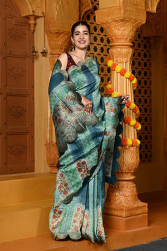 Gaurangi ~ Viscose Hand-dyed Rangkaath Saree with Cut Work Border in Sky Blue - verymuchindian.com