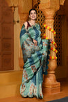 Gaurangi ~ Viscose Hand-dyed Rangkaath Saree with Cut Work Border in Sky Blue - verymuchindian.com