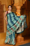 Gaurangi ~ Viscose Hand-dyed Rangkaath Saree with Cut Work Border in Sky Blue - verymuchindian.com