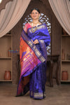 Gauri Chandrakor ~ Handloom Pure Silk Paithani with Fancy Peacock Pallu in Royal Blue - verymuchindian.com