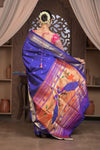 Gauri Chandrakor ~ Handloom Pure Silk Paithani with Fancy Peacock Pallu in Royal Blue - verymuchindian.com