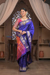 Gauri Chandrakor ~ Handloom Pure Silk Paithani with Fancy Peacock Pallu in Royal Blue - verymuchindian.com