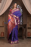 Gauri Chandrakor ~ Handloom Pure Silk Paithani with Fancy Peacock Pallu in Royal Blue and Purple - verymuchindian.com