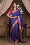 Gauri Chandrakor ~ Handloom Pure Silk Paithani with Fancy Peacock Pallu in Royal Blue and Purple - verymuchindian.com